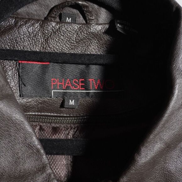 VTG Phase Two Brown‎ Leather Jacket Pockets Removable Lining Retro Mens M Zip - Picture 5 of 11